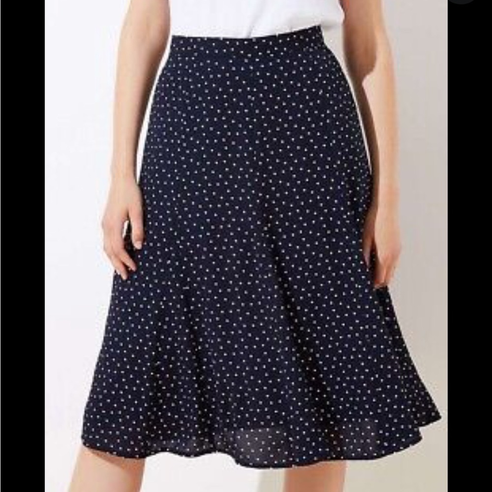 Loft Polka Dot Navy Blue Skirt